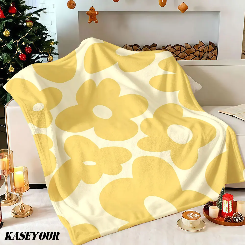 Yellow Blossoms Winter Summer Flannel Blanket Throw Fleece Soft Fuzzy Plush Cozy Fleece Blankets for Sofa Ideal Gifts