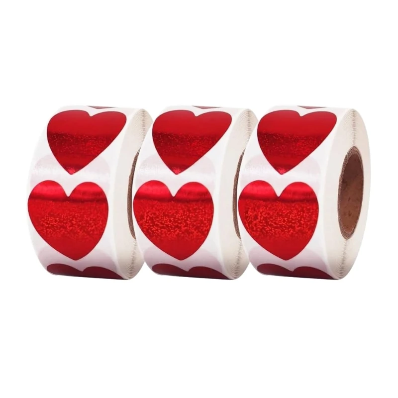 3 ม้วน 25 มม.หัวใจรักสติกเกอร์ 1 นิ้วหัวใจป้ายสติกเกอร์วันวาเลนไทน์กาวสติกเกอร์สำหรับหัตถกรรมซองการ์ด