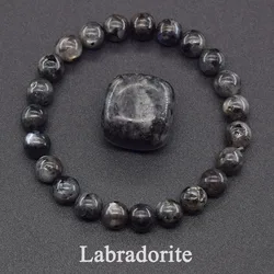 Natural Grey Labradorite Bracelets Flash Smooth Spectrolite Moonstone Round Elastic Beads Bracelet Genuine Natural Stone Jewelry