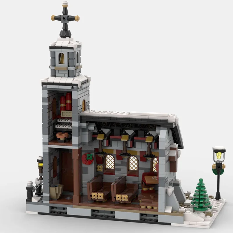 BuildMOC The Medieval Architecture Winter Chapel Building Blocks Christmas Church House Bricks Toys For Children Birthday Gifts