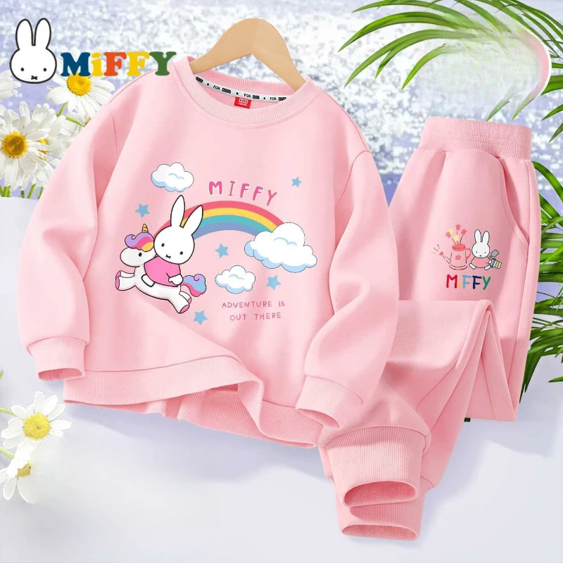 Cartoon Kawaii Miffy Children's Clothing Two Piece Set Fashionable Round Neck Autumn Leisure Comfortable Skin-friendly Versatile