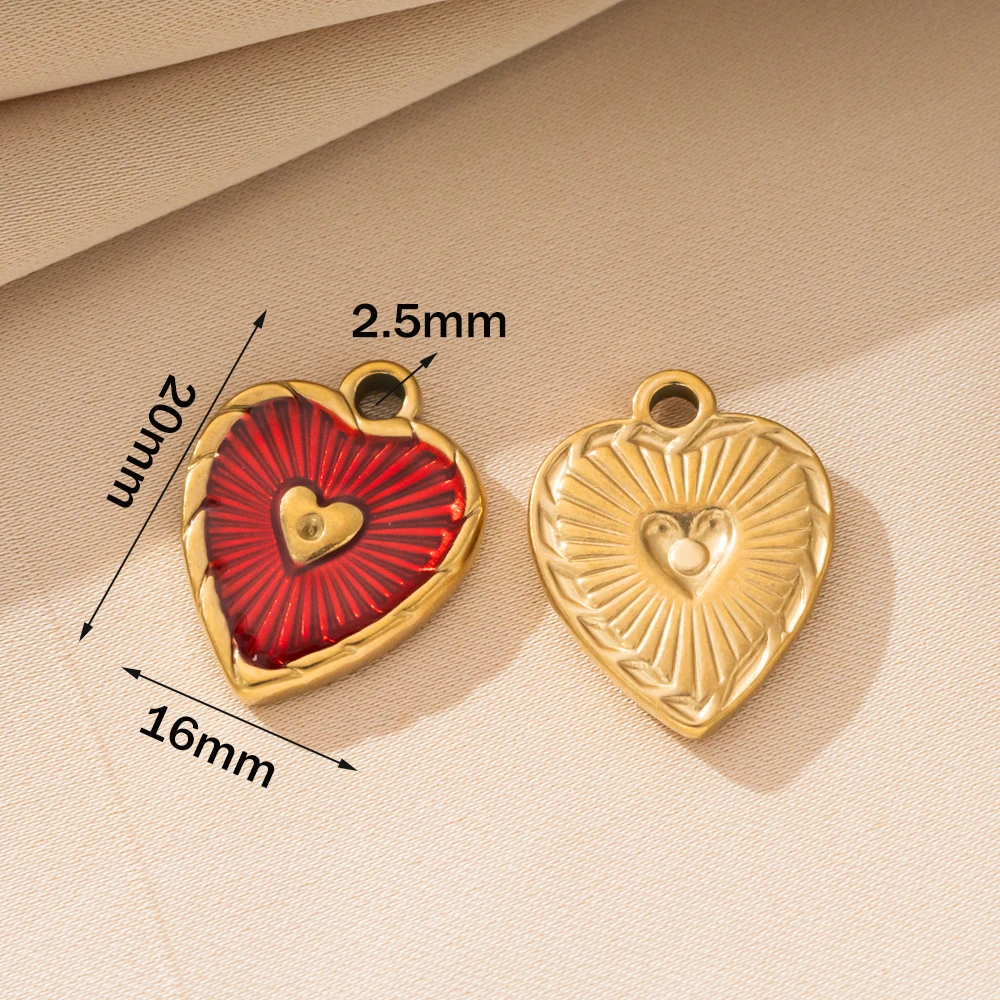 5 Stück Edelstahl-Herzanhänger mit Emaille, Liebesanhänger für Valentinstag, DIY-Charms für Ohrringe, Armbänder, Halsketten und Schmuckherstellung – Detail 1