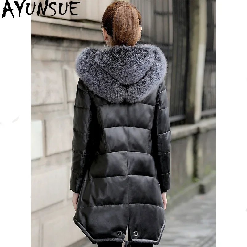 

AYUNSUE Real Leather Jacket Winter Coat Women Real Fox Fur Collar Down Jacket Women Sheepskin Coat clothes Veste Femme Z18067