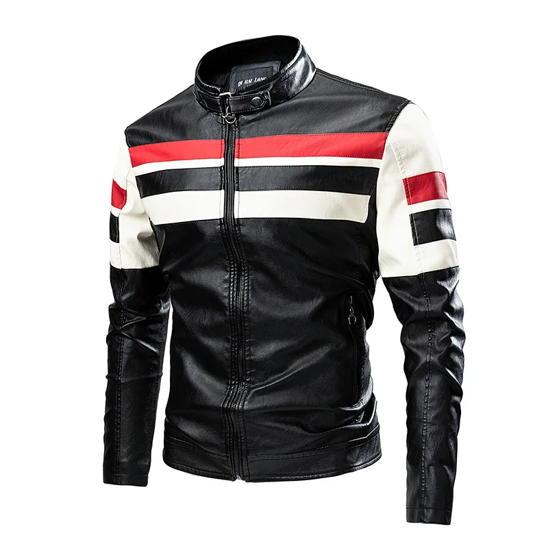 

Men's Leather Jacket Stand Neck Tight Leather Jacket High-quality Casual Fashion Street Motorcycle Jacket Camera Moto Hombre