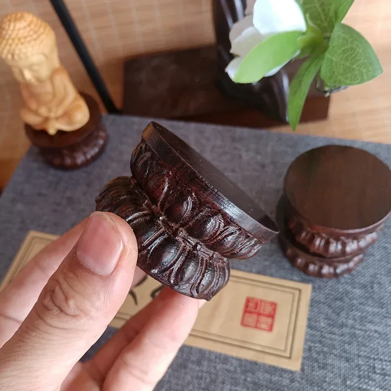 

Miniature Wood Carved Lotus Base Black Sandalwood Shaped Base Artwork Small Buddha Wood Holder Ornament