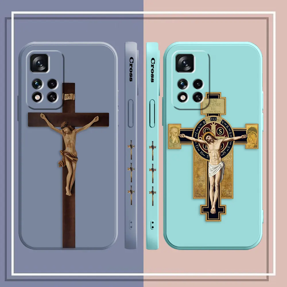 Phone Case For Redmi Note 13 12 11 11T 12S 11S 10 8 PRO PLUS 4G 5G Liquid Simple Case Cover Fundas Cqoues Shell Christian Cross