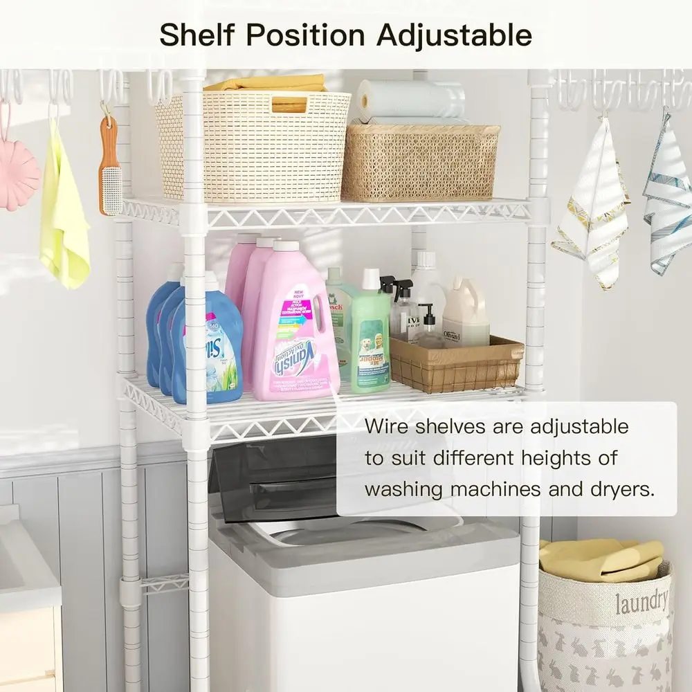 منظم تخزين مجفف الغسيل فوق الغسالة، 29.5 عرض × 17.3 عمق × 76.2 ارتفاع، يناسب آلات 27.1 وات، سعة تصل إلى 304 رطل، أبيض