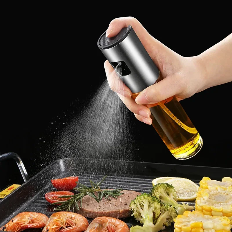 Pulverizador de aceite de vidrio para cocinar, botella pulverizadora de aceite tipo prensa, 100ml, nebulizador de oliva para ensalada, barbacoa, cocina, botella de vinagre para hornear