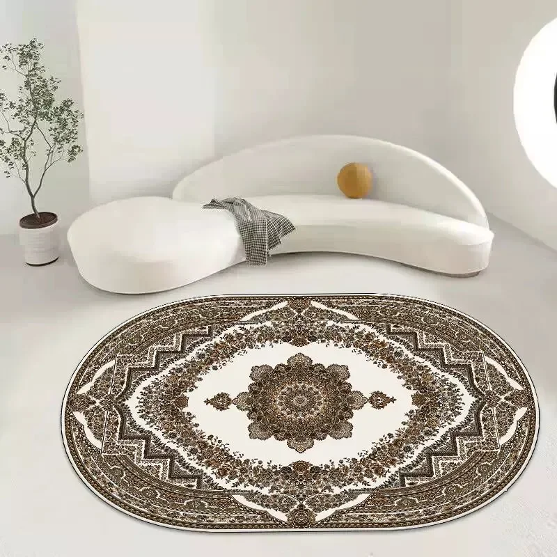 Vintage Distressed Persian Living Room Area Carpet Stadium Shape Oval Mats Anti-slip Washable Rugs Bedroom Mat Ковер В Гостиную