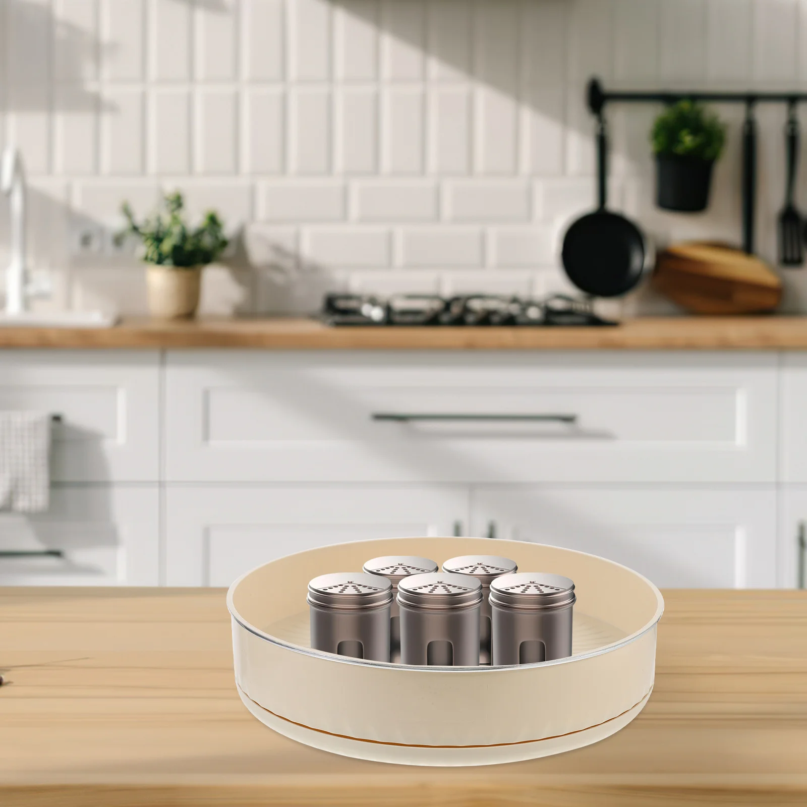 

1pc Round Spice Jar Organizer Tray Rotating Turntable Cabinet Organizer For Kitchen Bathroom Makeup Storage Condiment Holder