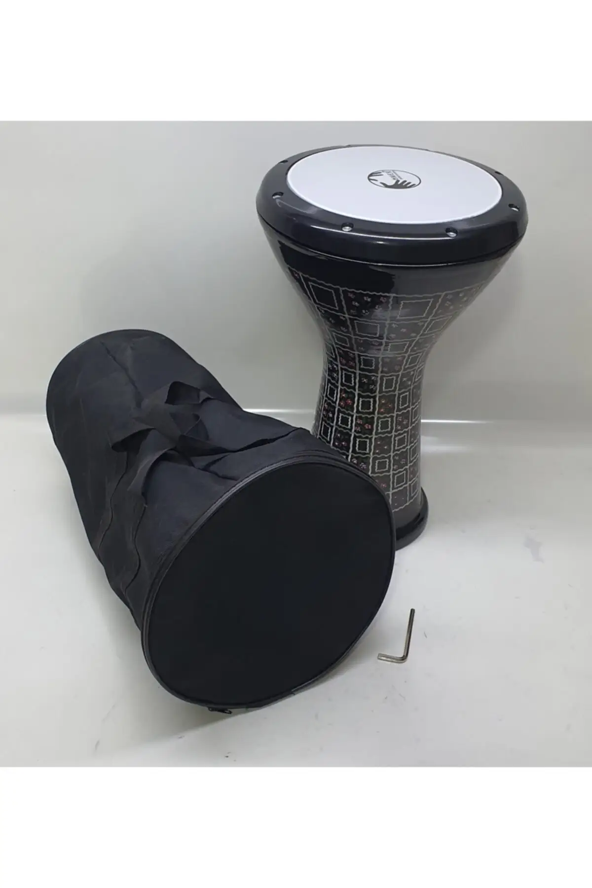 Darbuka Tomtom Goblet with Case and Learning Guide Drum Doumbek Black Darbuka