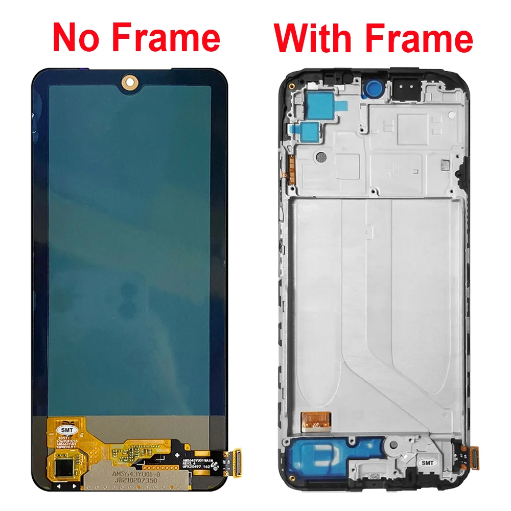 Super AMOLED For Xiaomi Redmi Note 10 4G LCD with Frame M2101K7AI, M2101K7AG Touch Screen Digitizer For Redmi Note 10S Display