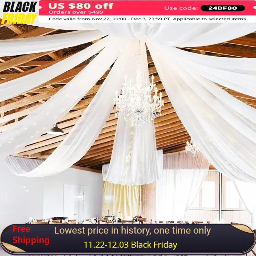 

5ftx20ft Ceiling Drapes for Wedding, Voile Chiffon Arch Drapery Draping, 6 Panels Ceiling Drapes