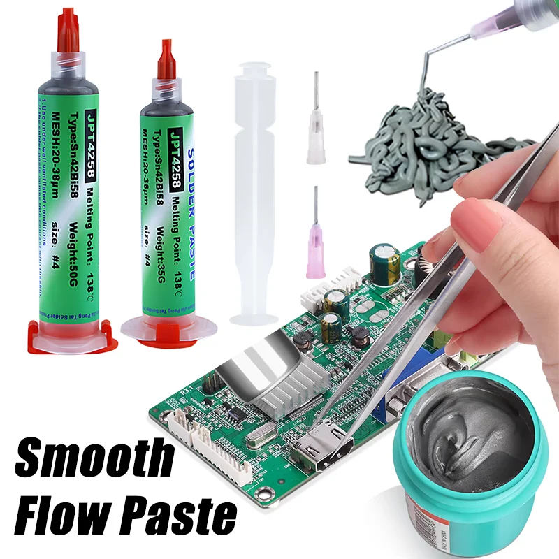 Solder Paste Syringe Flux 138℃ Lead-free Needle Tube Tin Solder Paste for Soldering SMD Components No Cleaning Welding Tools