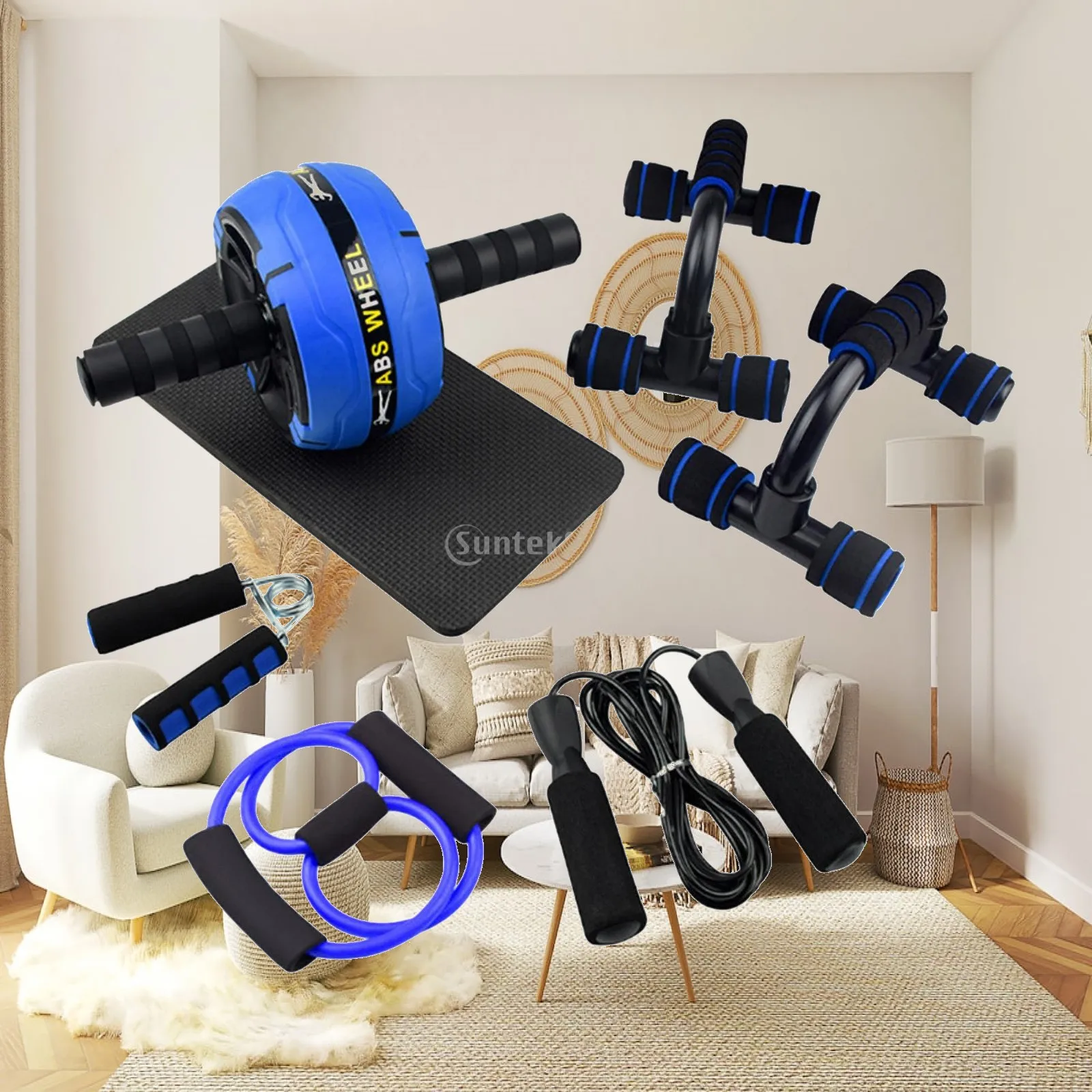 Home Gym Accessories Abdominal Roller Push Up Bars Jump Rope Chest Expander for Core Strength Training Fitness Equipment for Men