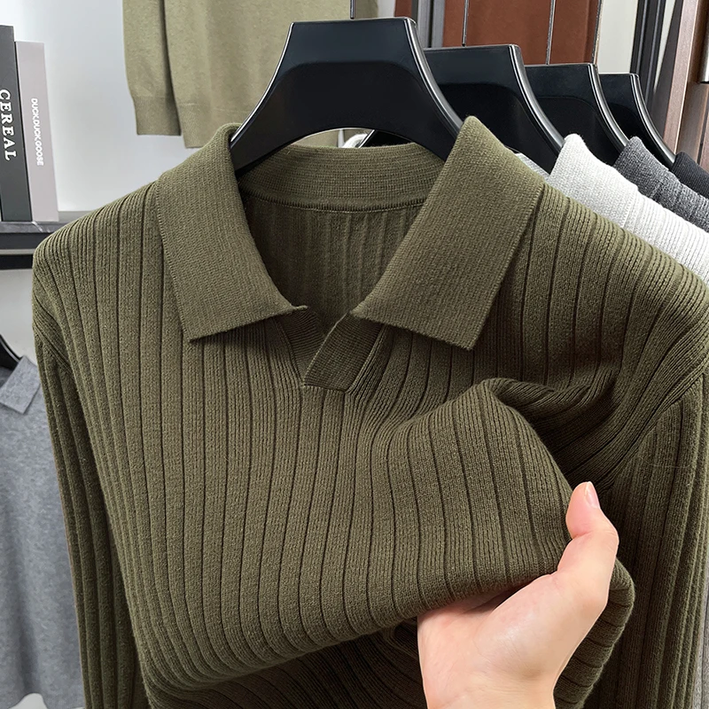 Cotton100% Men's Autumn Winter Long Sleeves Sweater Seagull Neck Keep Warm High Quality T-Shirt Leisure Versatile Men Clothing