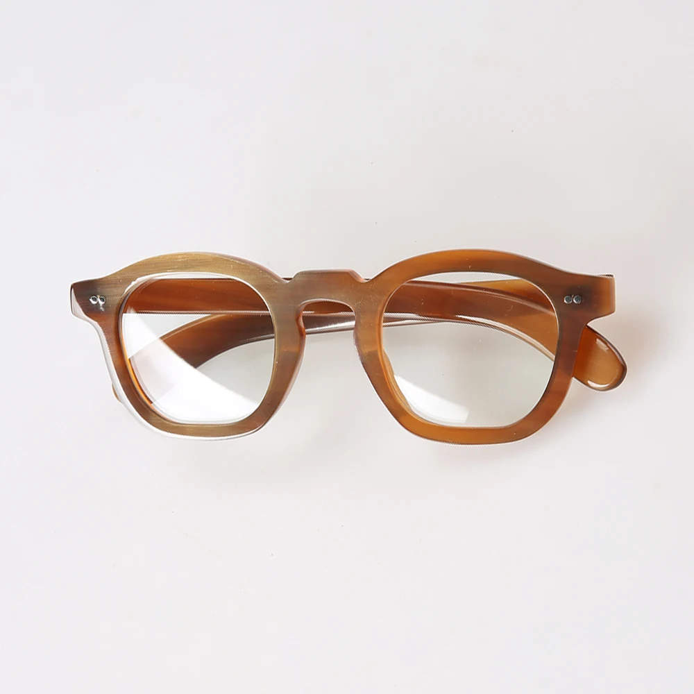 Trendy new orange square frame two rivet glasses handmade custom made natural horn optical glasses business  glasses frame