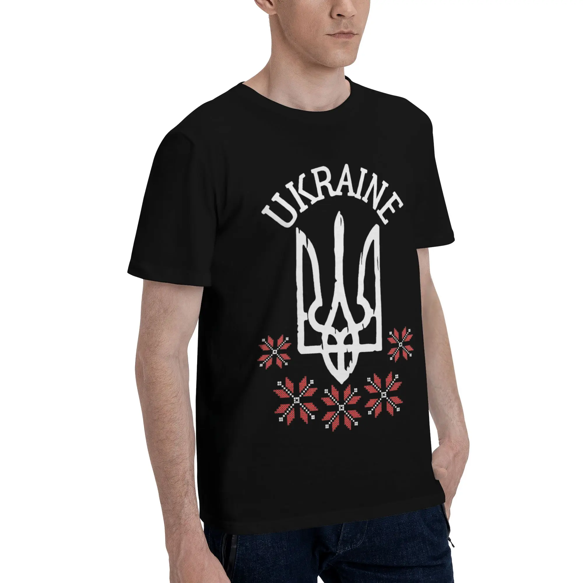 Ukraine Symbol T-Shirts Men  Vintage Cotton Tees Round Neck Short Sleeve T Shirt Summer Clothes
