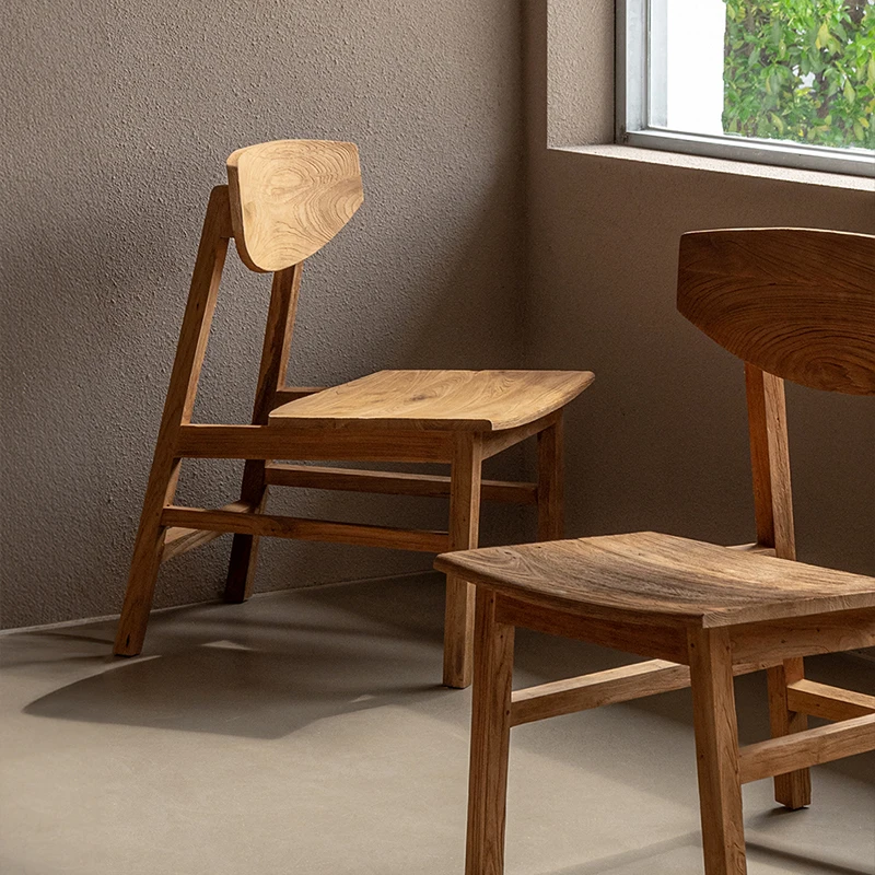 

Withered white elm chair Solid wood back chair Simple casual wabi wind restaurant Dining chair