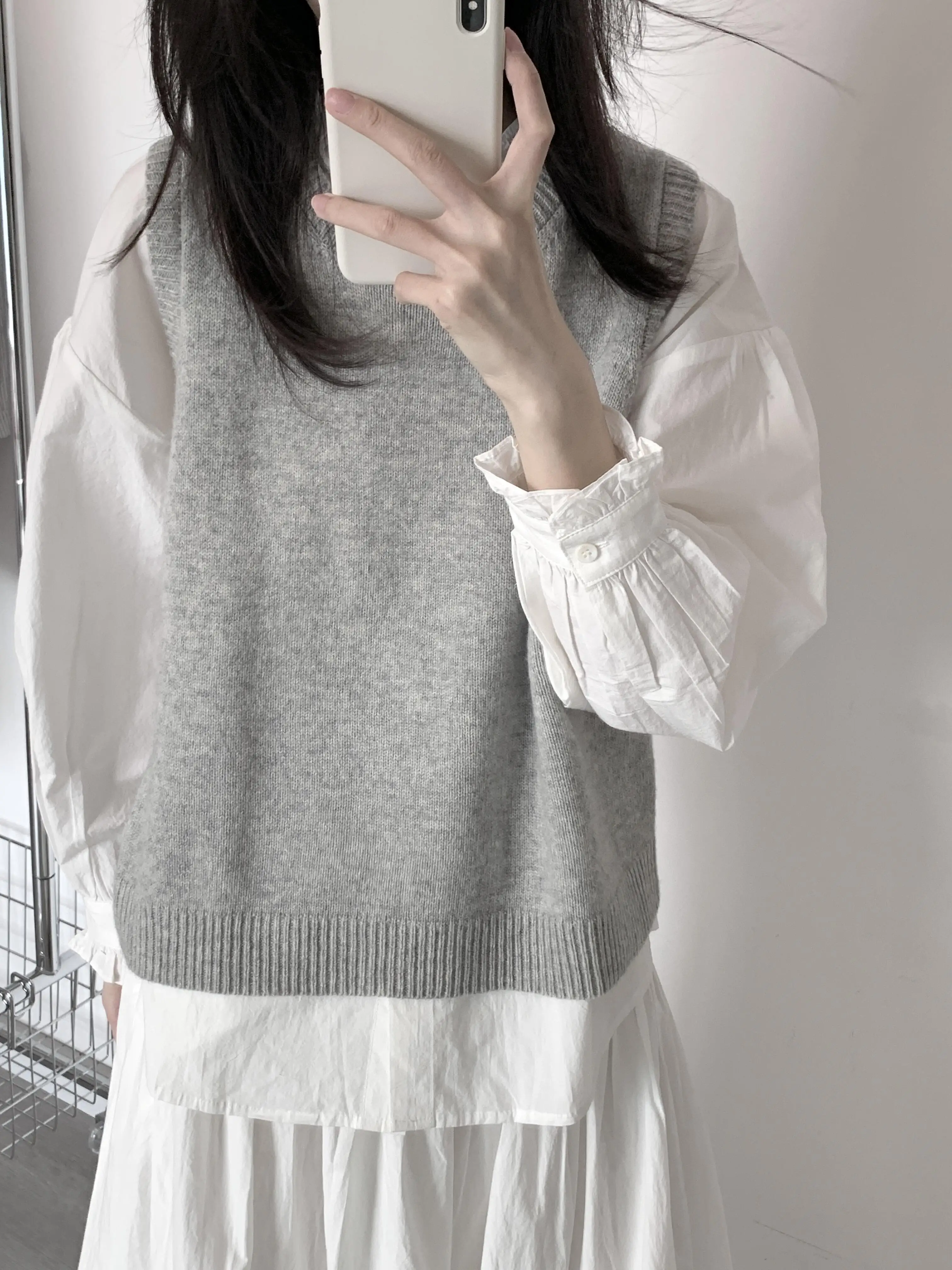 100% pure wool sweater vest women's round neck bottoming overlapping sweater vest