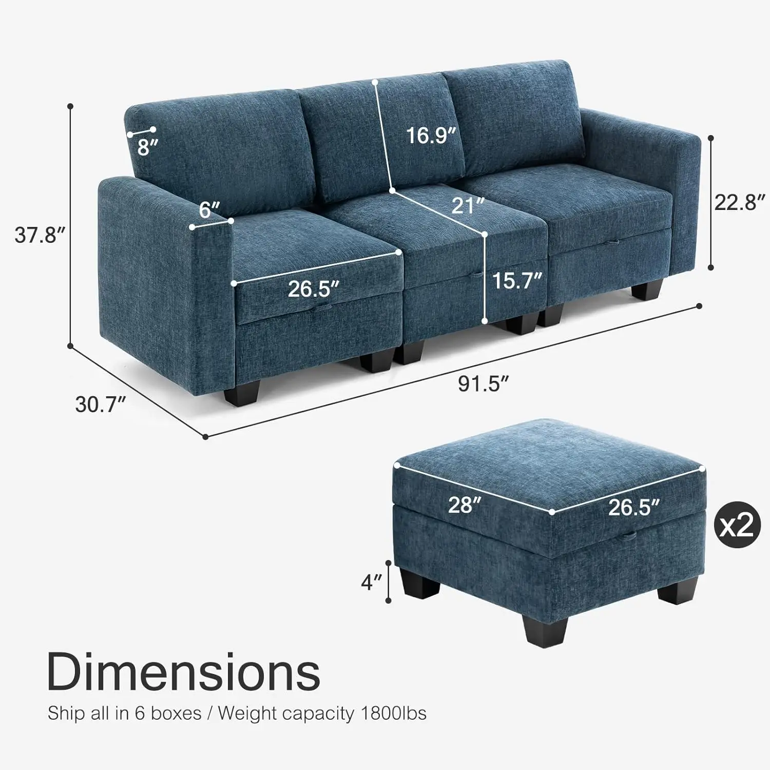 Sectional Sofa Couch with Storage Seat,L Shaped Premium Cloud-Like Chenille Fabric Convertible Sofa with Reversible Ottoman