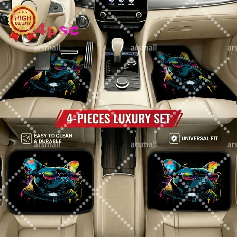 4pcs Car Floor Mats Featuring French Bulldog Design, Pet-Friendly Interior Protection, Easy To Wash, Perfect For Dog Cat Owners