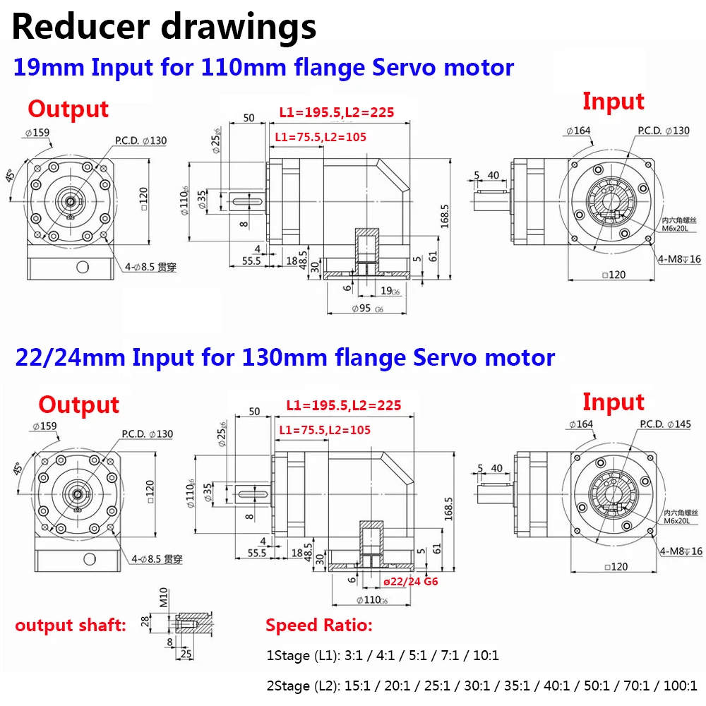 Imagem -06 - Caixa de Engrenagens Planetária de 90 Graus Alta Precisão 10arcmin Ângulo Reto 19 22 24 mm Entrada 3100:1 Redutor para 110 130 mm 13kw Servomotor