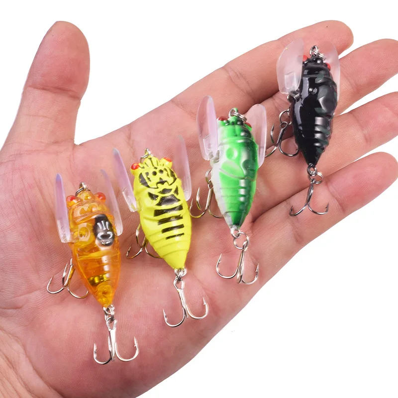 1 Pcs Insect Popper Fishing Lure 4.8cm 6g Topwater Soft Wing Cicada Wobblers Artificial Bait With Hooks  for Bass Pike Tackle