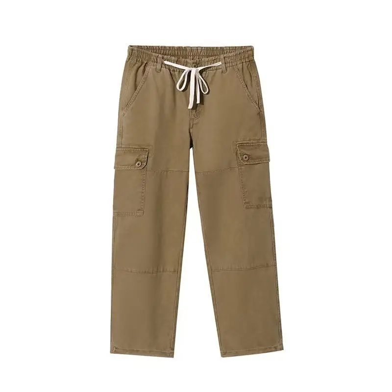 Pantalones Cargo Vintage de cilindro recto para hombre, pantalón holgado de alta calidad, a la moda, con múltiples bolsillos, combina con todo