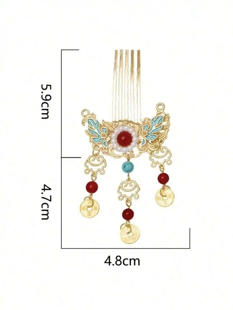 

Elegant Chinese Style Hair Comb With Beaded Tassel Retro Hair Accessory For Women Hanfu Festival Party