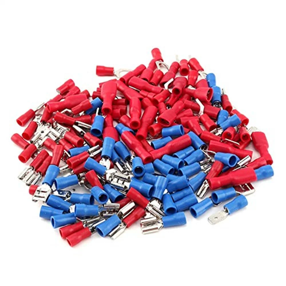 140-teiliges Set Elektrische Kabelverbinder, Isolierte Draht-Crimpklemmen U-Typ Gabel-, Flach- und Ringverbinder, Stecker/Buchse Crimpklemmen – Detail 4