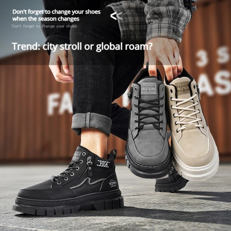 

Men's High-top Boots for Autumn Flat Round Toe Lace-up Style Fashionable Color Combination High-quality Outdoor Fashion Boots