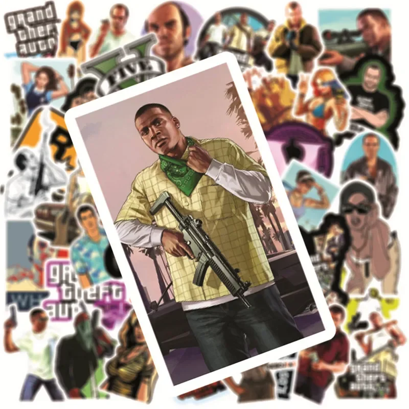 50PCS Game GTA Grand Theft Auto Stickers Decal Graffiti Laptop Guitar Fridge Phone Skateboard Children Stickers Vinyl Toy