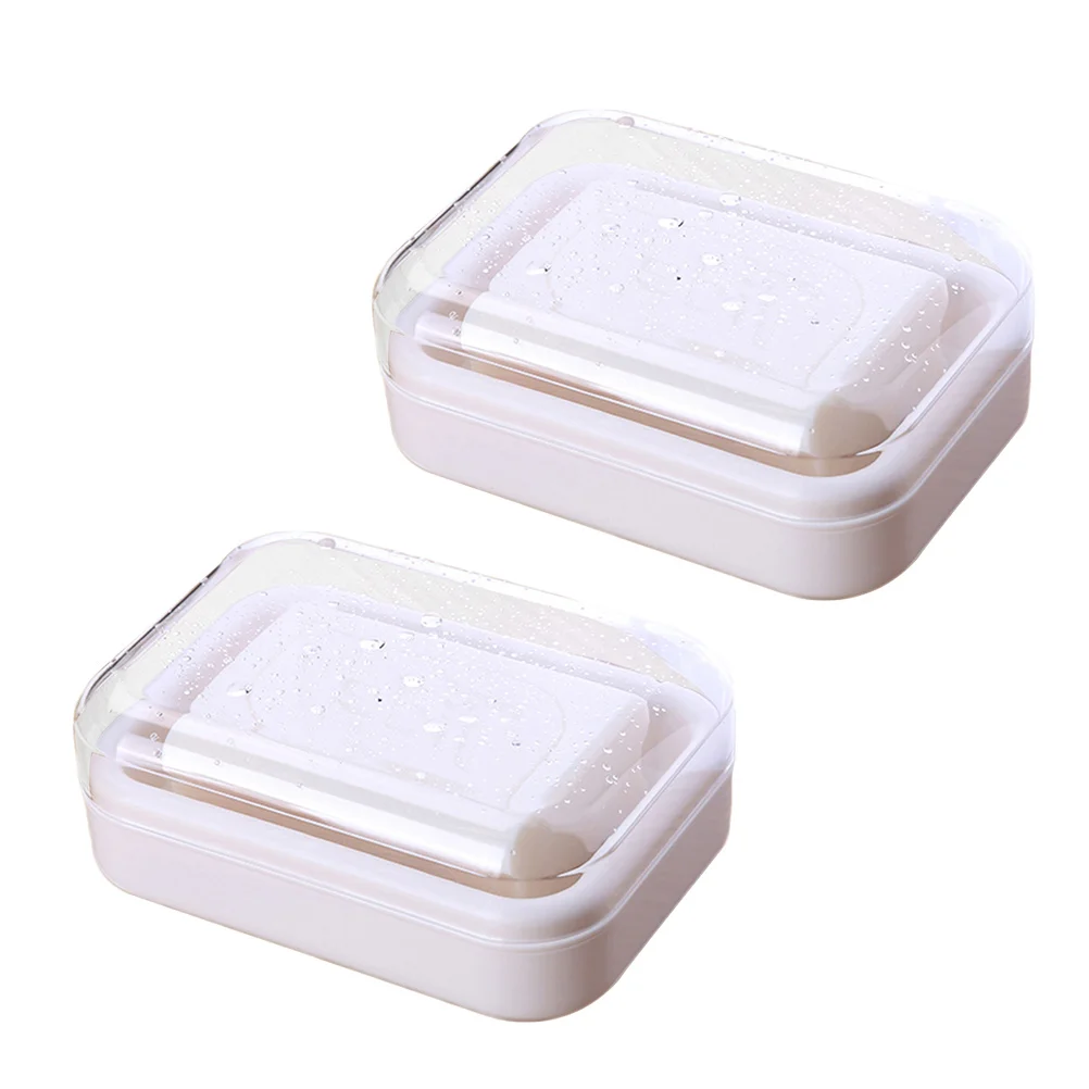

2Pcs Lightweight Soap Container Modern Design All-in-One Functionality Clean Counter Look Portable Beige Soap Box