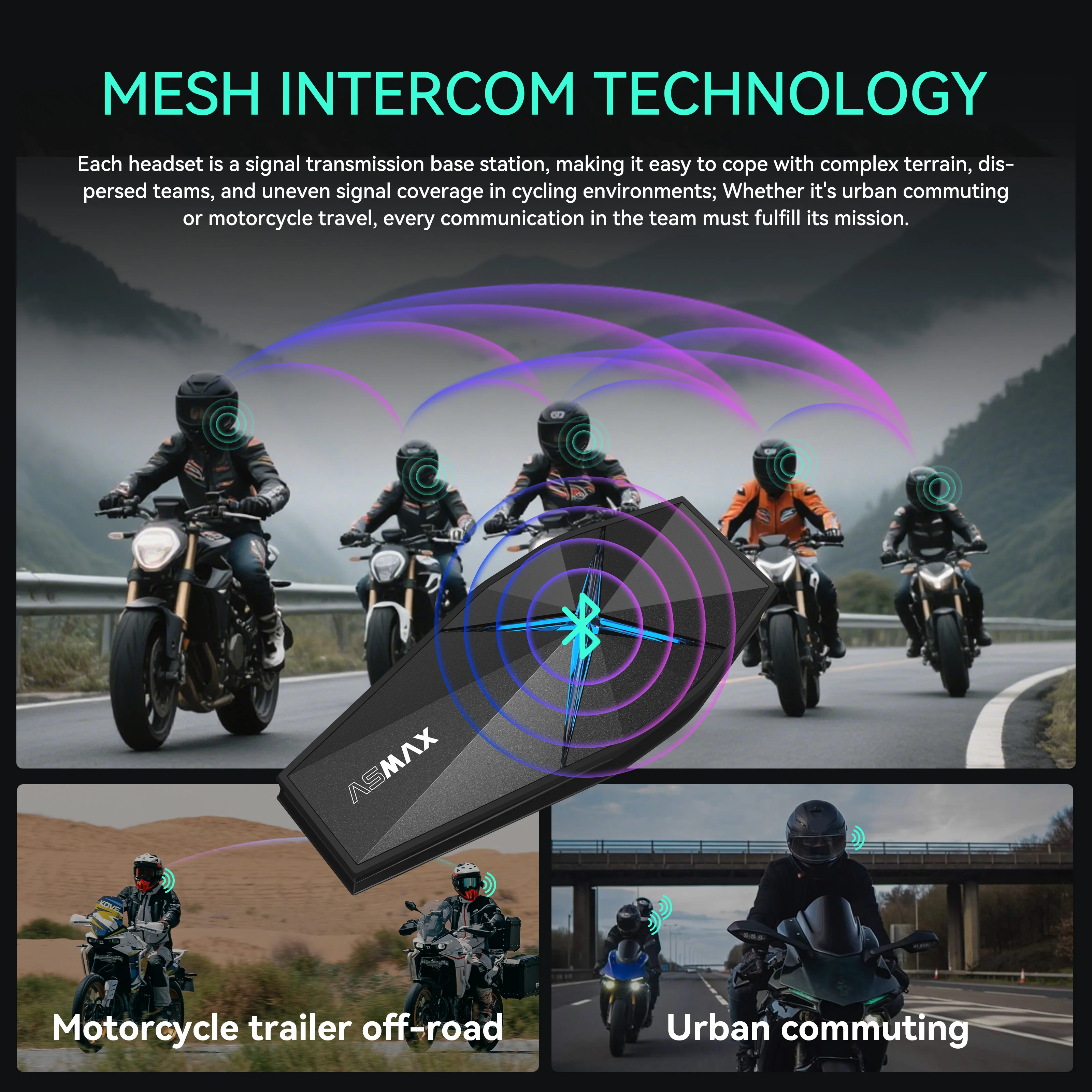 ASMAX F1 PRO Global Version Motorcycle Intercom, Al Noise Reduction IPX7 Waterproof Mesh Helmet Headset Hi-Res Sound