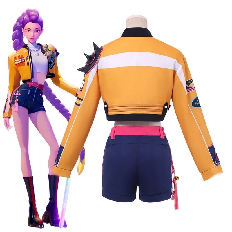 アニメ映画 KPop デーモンハンターズ ルミ・ハントリックス制服ハロウィンコスプレ衣装黄色のジャケットイヤリングショーツ女性女の子