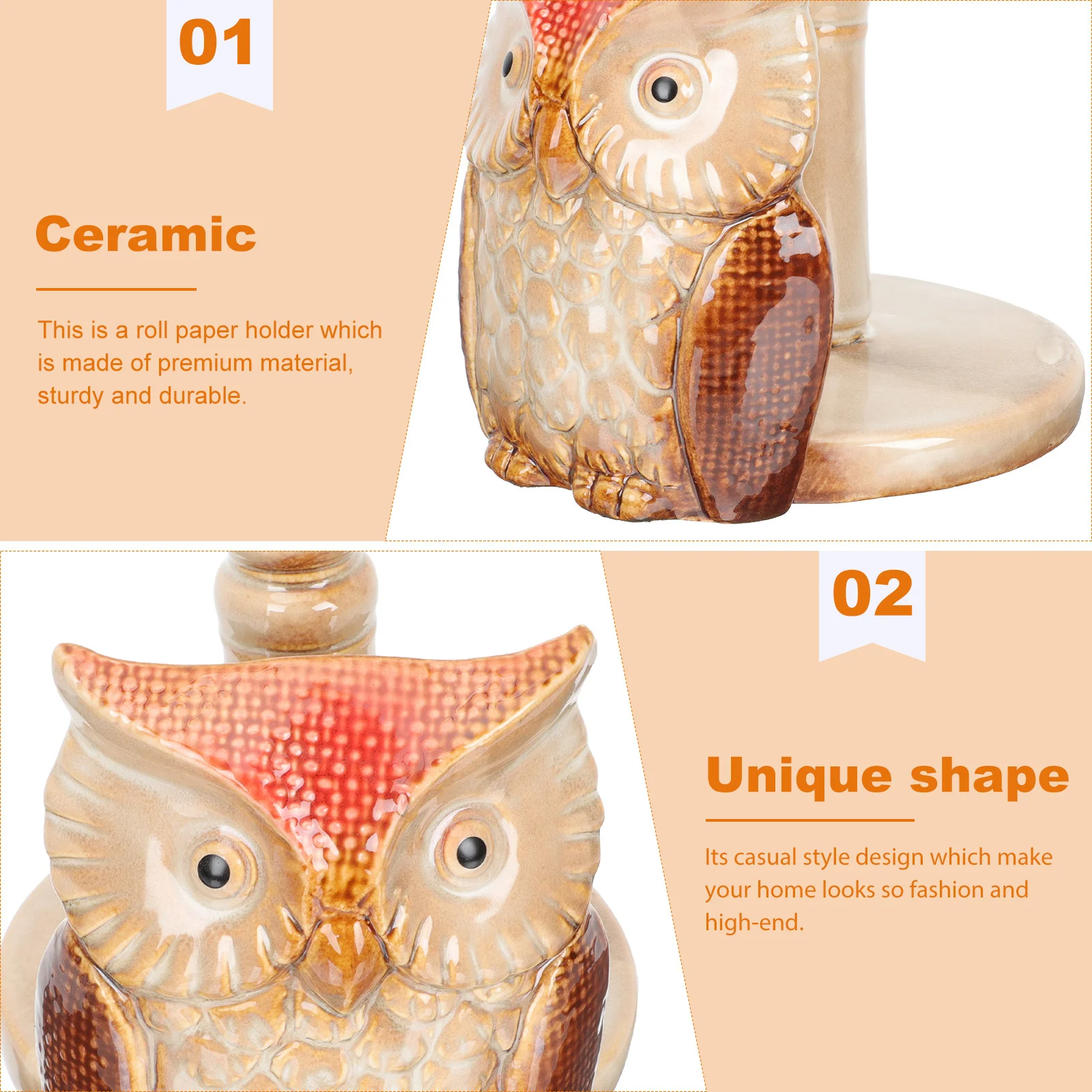 

Owl Shaped Ceramic Roll Paper Stand Durable Creative Tissue Holder for Home Office Restaurant Roll Paper Stand