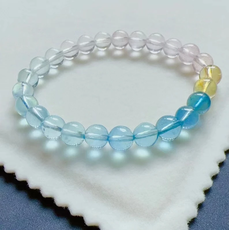 حقيقية الطبيعية الملونة مورغانيتي سوار كوارتز واضح الخرز المستديرة 7 مللي متر النساء الحلوى الأحمر الأزرق قوس قزح مورغانيتي حجر AAAAAAA