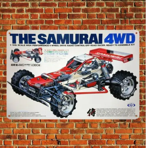 Metallposter Vintage RC Auto Blechschild Plakette Marui Samurai 1985 Buggy Boxart - Aluminium