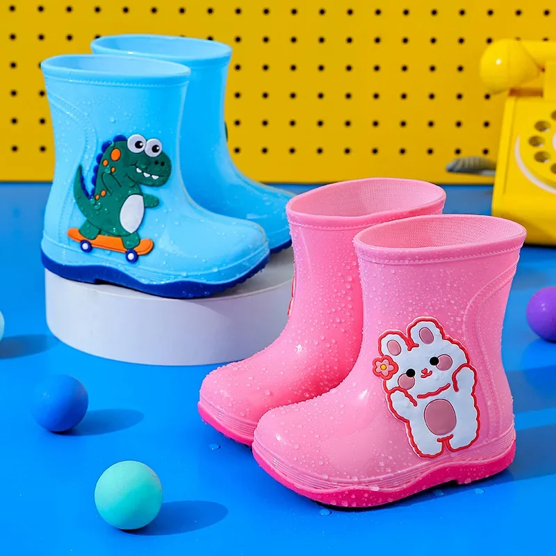 Children Rain Shoes Outdoor Cartoon Student Water Boots Boys Girls Waterproof Non-slip Rubbers Shoes Slip on Kids Ankle Boots