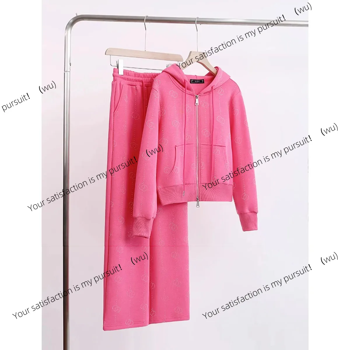 

Sports women's fashion, foreign style, fashionable, early autumn hot diamond hooded sweater two-piece set