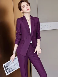 Women Formal 2 Piece Blazer Set Elegant Black Green Purple Blue Long Sleeve Blazer+ Pant Suit Ladies Fashion Business Work Wear