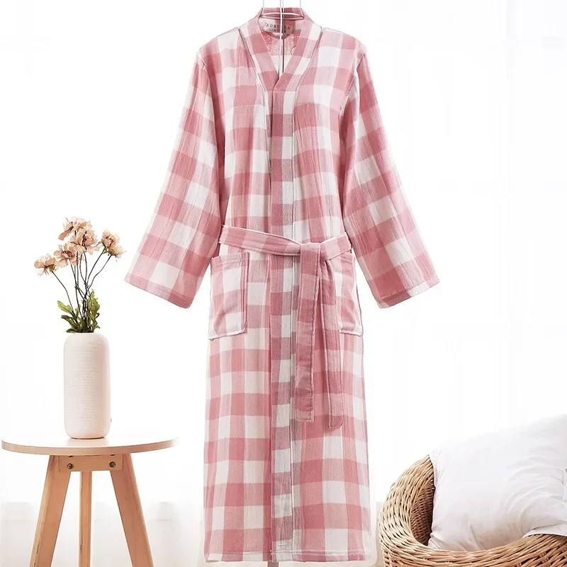 Couple Spring, Summer and Autumn Absorb Water Men and Women Night Gown Comfort Pure Cotton Double Gauze Thin Bathrobe Summertime