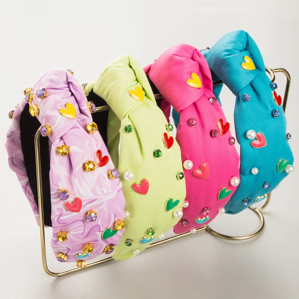 

Colorful Mini Heart Embellished Headband Pastel Stone Beaded Hairband Cute Spring Summer Travel Styling Headwea