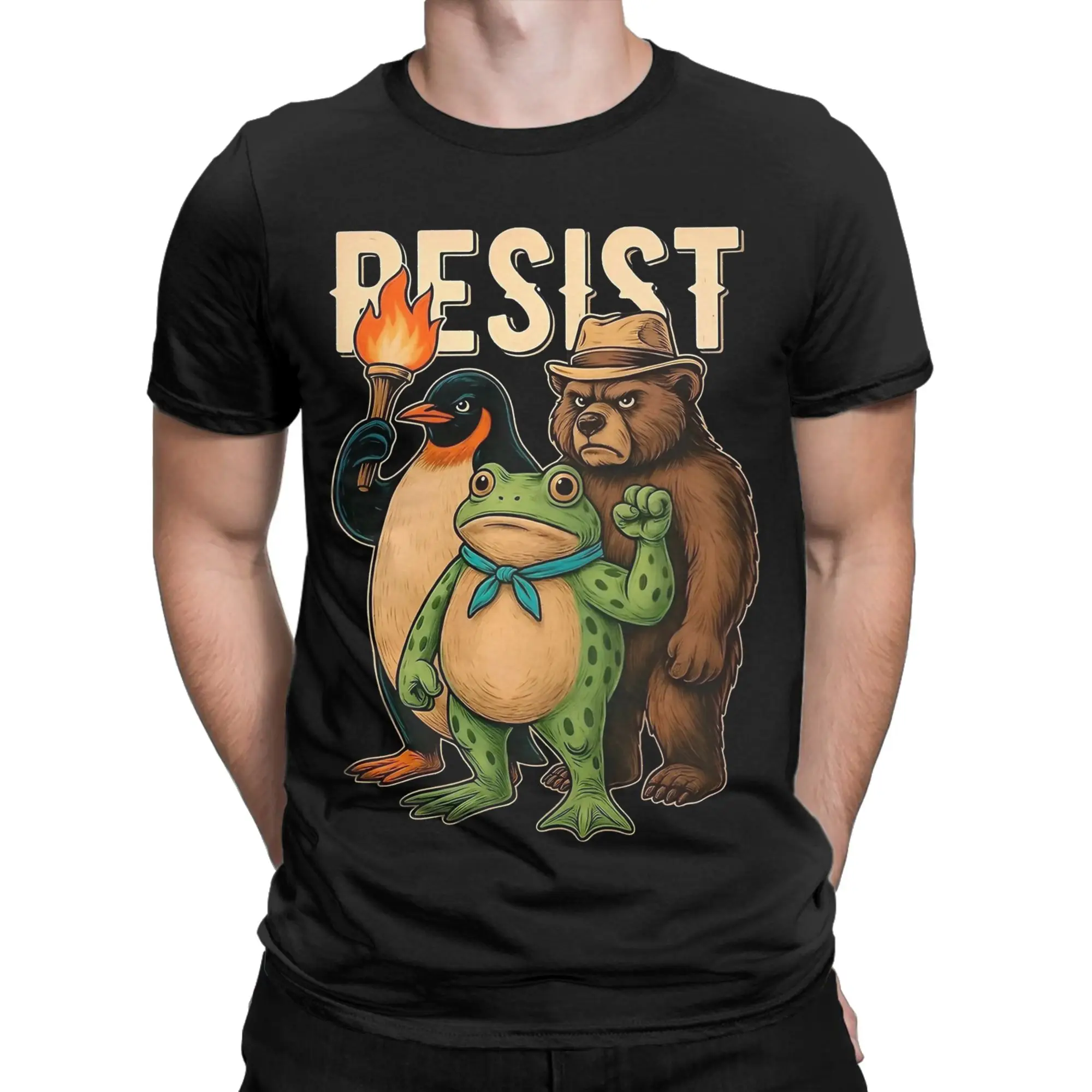 Awesome Frog Resist Portland Frog Protest T-Shirts Men Crew Neck 100% Cotton T Shirt  Short Sleeve Tees Plus Size Clothes