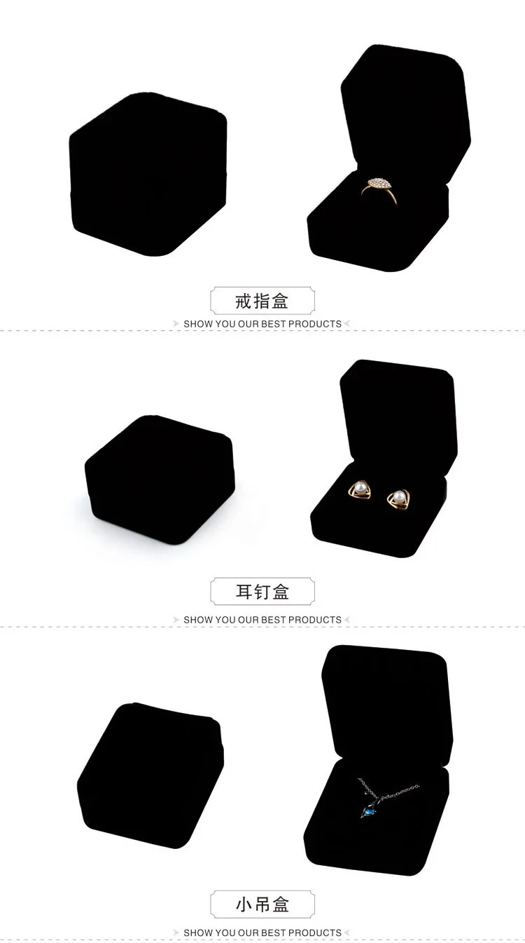 Schwarzer Samt Full Range Schmuckschatulle Ring Ohrringe Halter Armband Box Anhänger Halskette Organizer Schmuck Aufbewahrungsbox Geschenkbox – Detail 7
