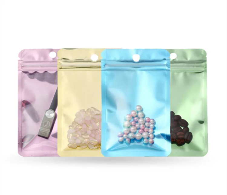 100PCS Flat Bottom Clear Front Aluminum Foil Ziplock Bag Resealable Coffee Beans Jewelry Snack Tea Hanging Heat Sealing Pouches