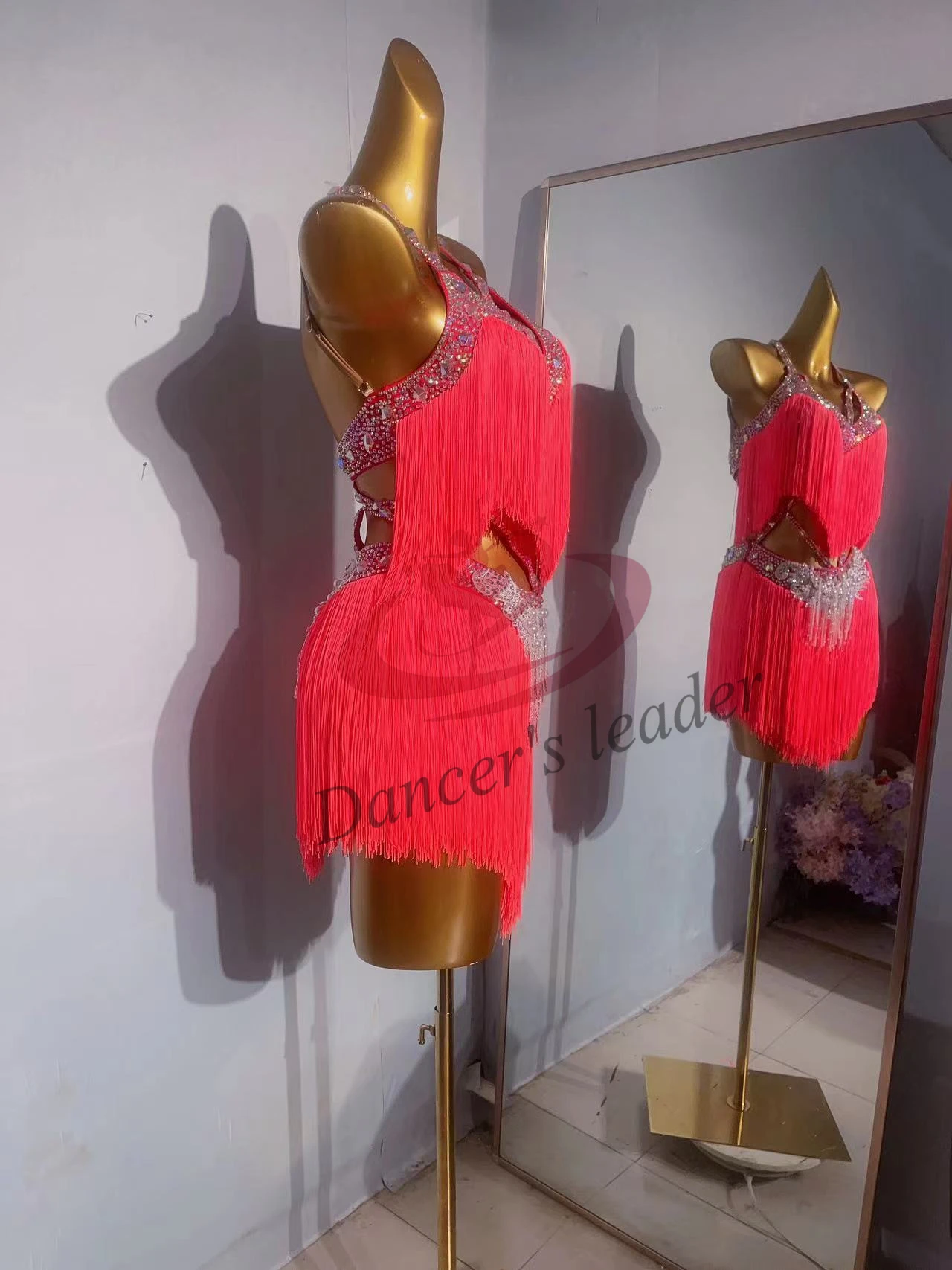 Latin Dance Stage Performance Special Grade Clothing High-end Custom Red Tassel With Rhinestone Samba Rumba Style Women's Dress
