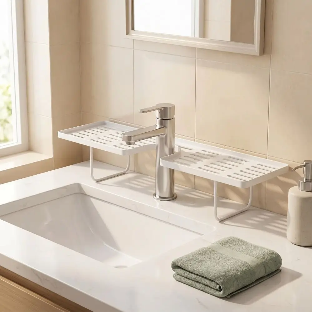 Fashion Universal Bathroom Storage Rack Mesh Water Drainage Kitchen Drainage Holder Non-punching Faucet Storage Shelf Household