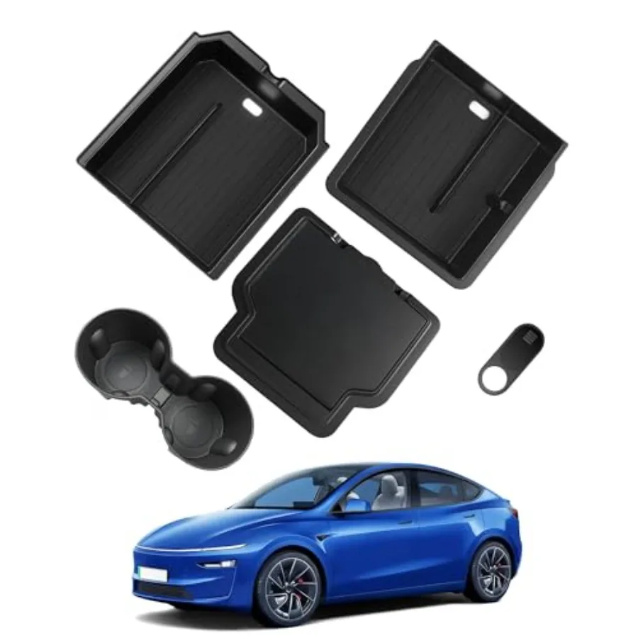 

2026 Accessories 5PCS NEW Center Console Organizer Tra Tesla Storage Tra [Silent Lining, Smooth Sliding] Armrest Hidden Box Cup
